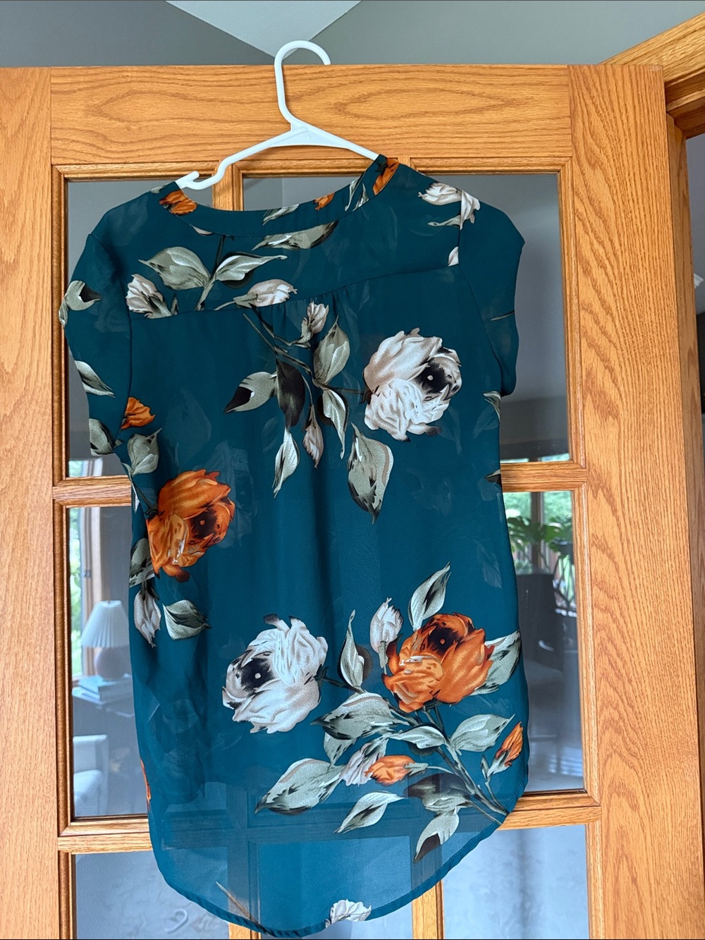 fun 2 fun Teal Floral Cap-Sleeve Blouse - Picture 2 of 4